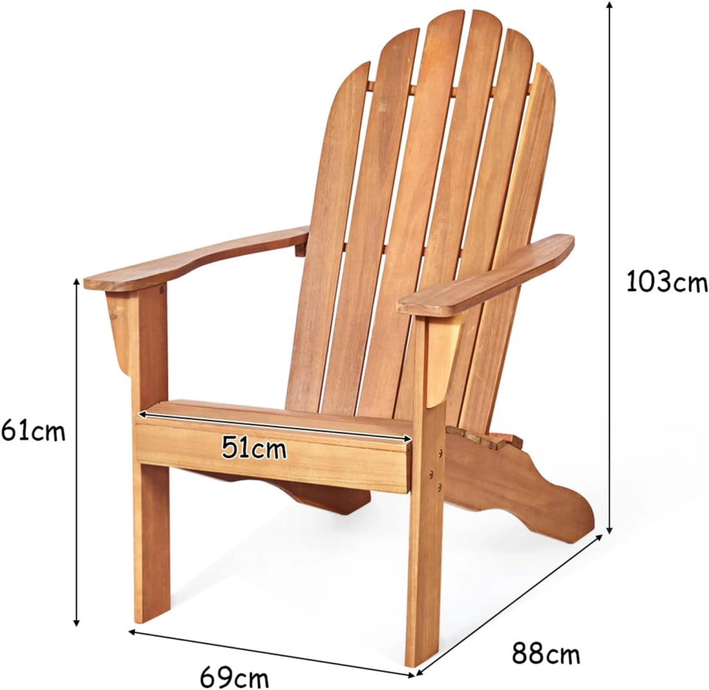 Adirondack Chair in Legno Massello da Esterno, Sedia a Sdraio Prendisole da Spiaggia, Ideale per Cortile, Giardino e Balcone, 69 x 88 x 103 cm (naturale)
