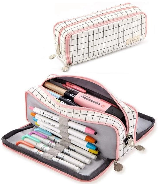 Etui per ragazze e ragazzi, etui per adolescenti con 3 compartimenti, organizzatore per materiali da scrivere, etui con grande capacità, contenitore per trucchi, etui, etui per penne, etui per scuola e ufficio