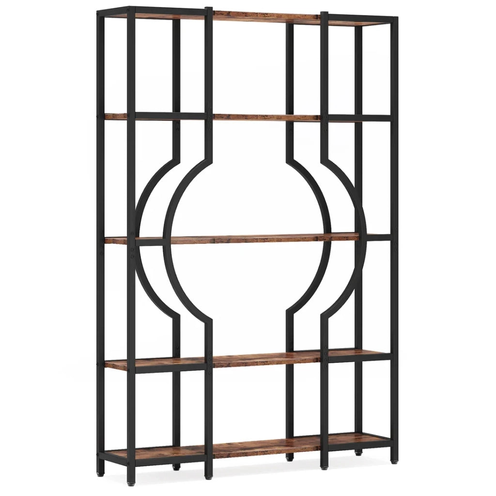 Libreria ULEVR a 5 ripiani in MDF effetto legno e metallo, nero e marrone rustico