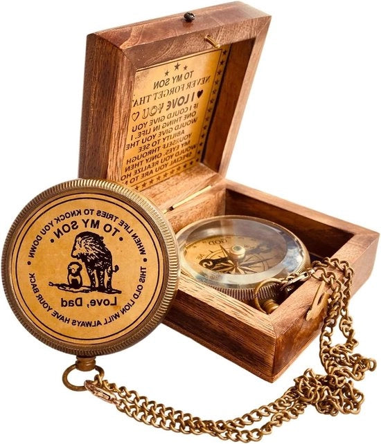Kompas personalizzato 5 cm - Padre e figlio regalo - Compleanno battesimo comunione regalo - Leone antico.