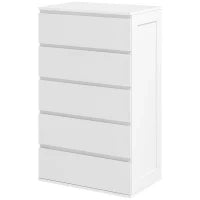 Cassettiera 5 Cassetti in Legno con Maniglie Scanalate, 60x38x100cm, Bianco