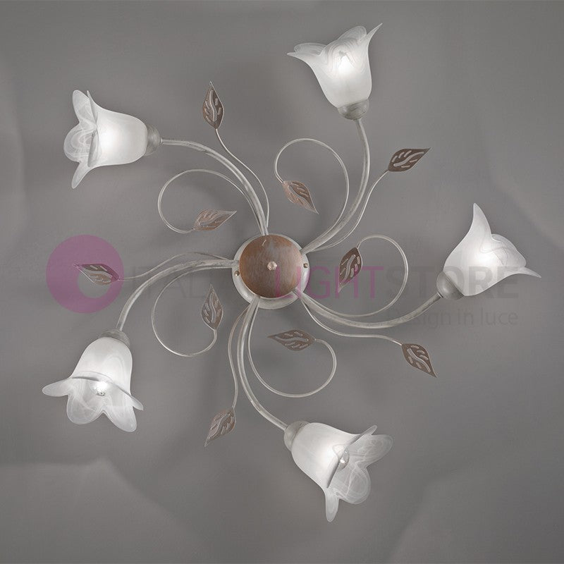 PIENZA Plafoniera in Ferro Rustico a 5 Luci Stile Floreale