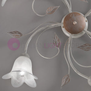 PIENZA Plafoniera in Ferro Rustico a 5 Luci Stile Floreale