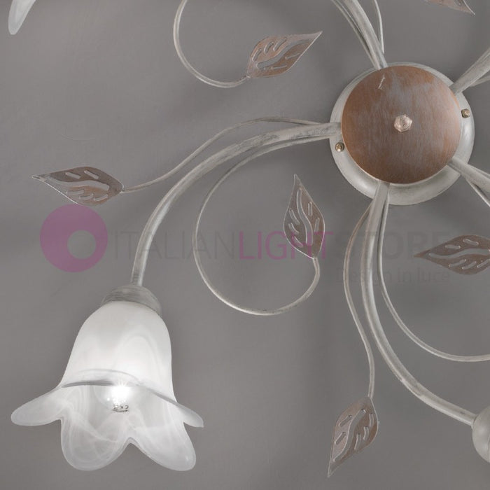 PIENZA Plafoniera in Ferro Rustico a 5 Luci Stile Floreale