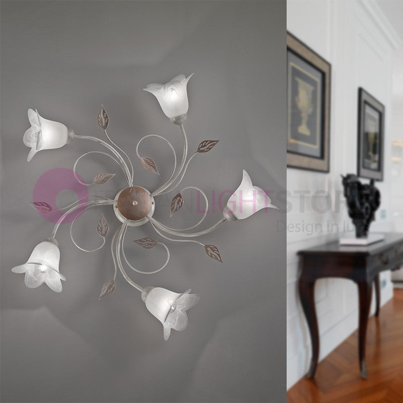 PIENZA Plafoniera in Ferro Rustico a 5 Luci Stile Floreale