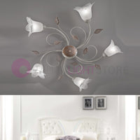 PIENZA Plafoniera in Ferro Rustico a 5 Luci Stile Floreale