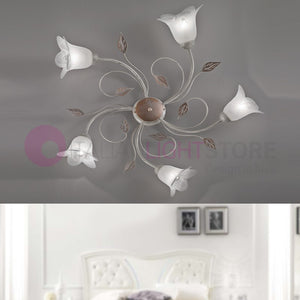 PIENZA Plafoniera in Ferro Rustico a 5 Luci Stile Floreale