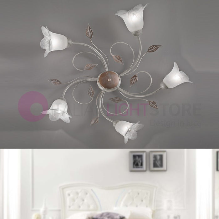 PIENZA Plafoniera in Ferro Rustico a 5 Luci Stile Floreale