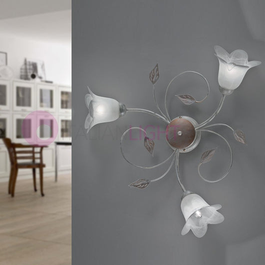 PIENZA Plafoniera in Ferro Rustico a 3 Luci Stile Floreale