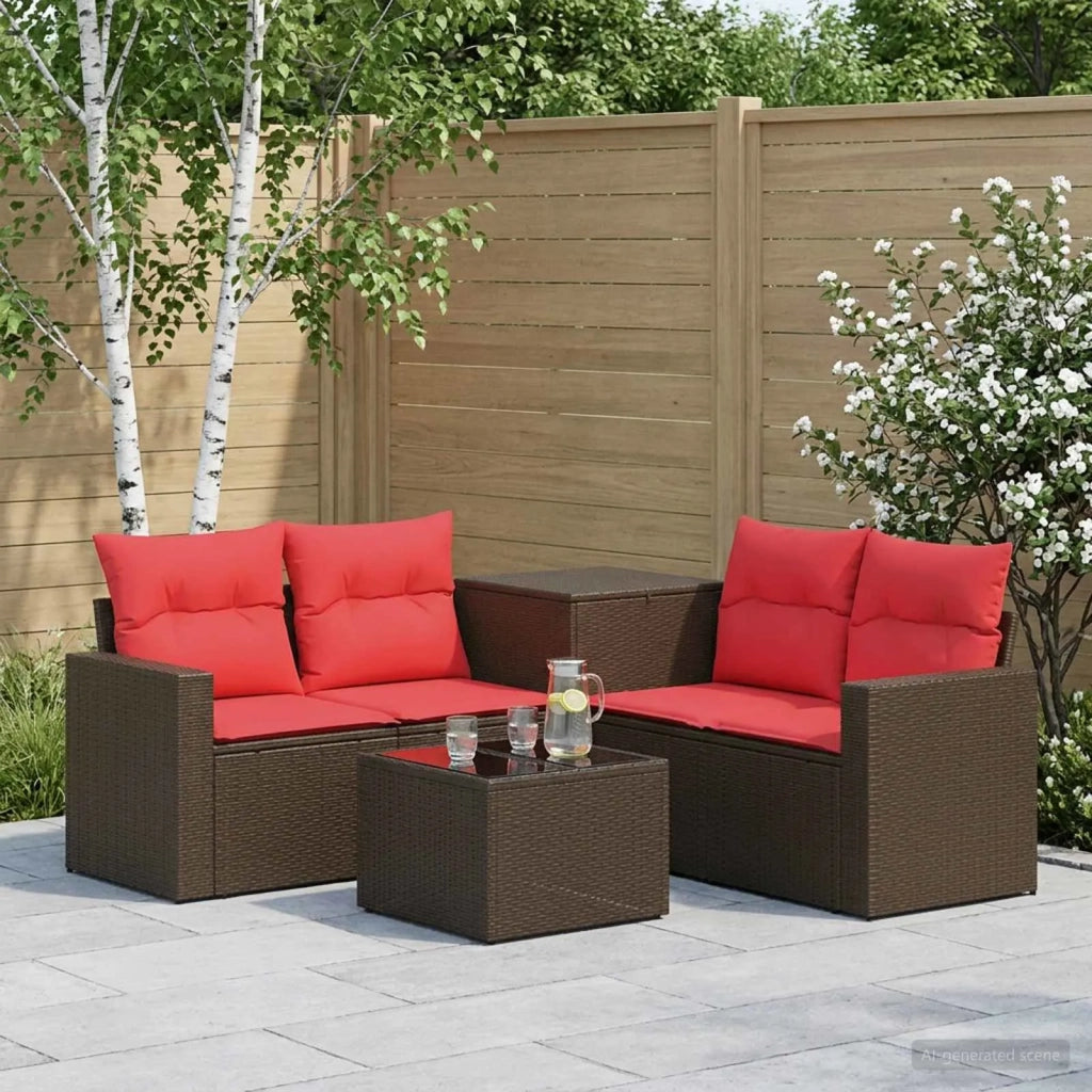 Set di divani 6 pz Marrone e Rosso Rattan sintetico e Acciaio 3447403