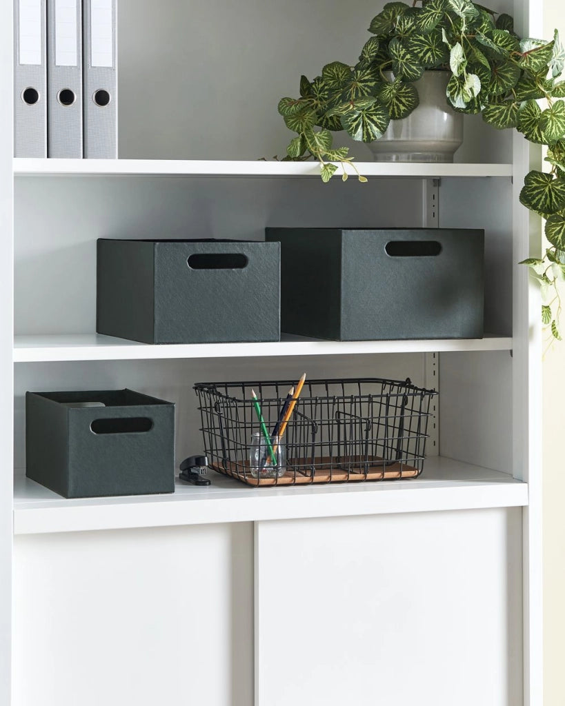 Set di 3 cesti portaoggetti con manici in ecopelle grigio fatti a mano