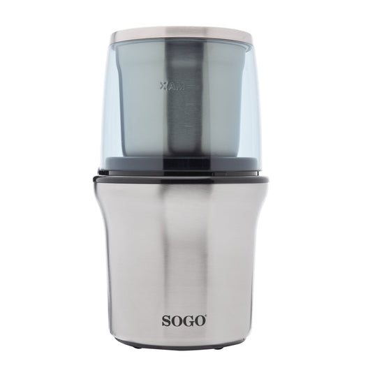 SOGO Macinacaffè e Tritatutto 300W – Acciaio Inox, 2 Tazze Rimovibili, Macinazione a Secco e Umido, Sicurezza Integrata, Facile da Usare e Pulire