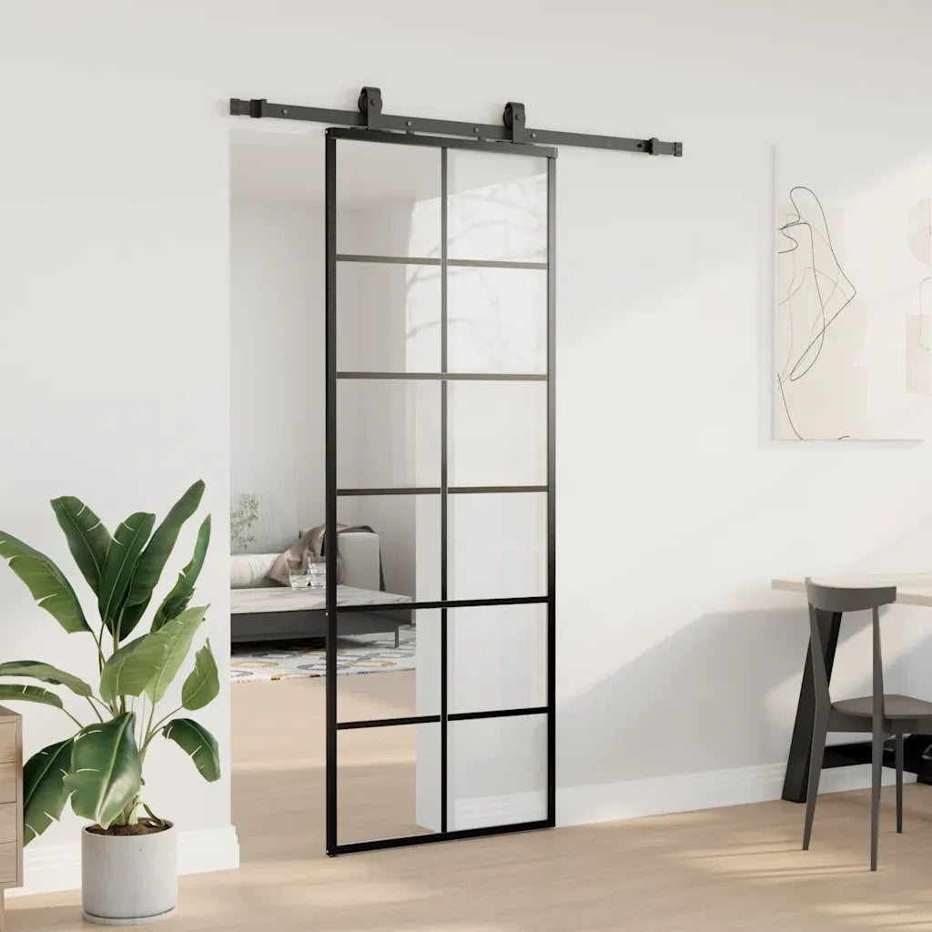 Porta Scorrevole con Ferramenta Nera 76x205 cm in Vetro ESG