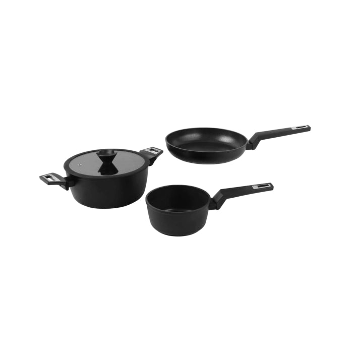 Set pentole 3 pezzi alluminio forgiato antiaderente, casseruola con coperchio vetro 24cm, padella 24cm, sartén 16cm induzione - SOGO