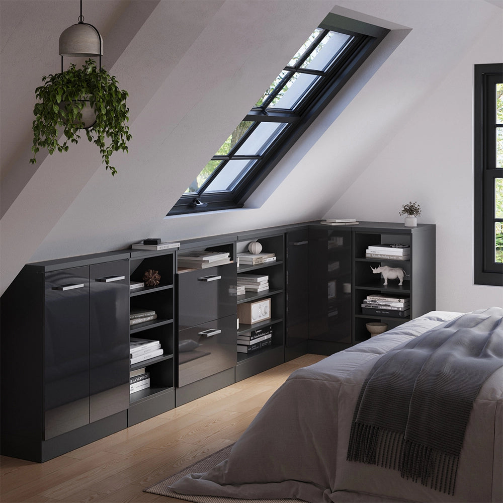 Mobile cucina angolare per sottotetto R-Line Antracite lucido/Antracite 75.6 cm con 1 porta Vicco