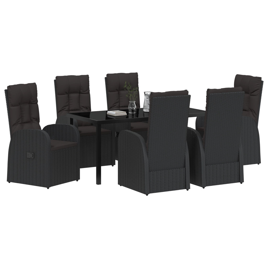 Set da Pranzo da Giardino 7 Pezzi con Cuscini - Rattan Plastico Nero