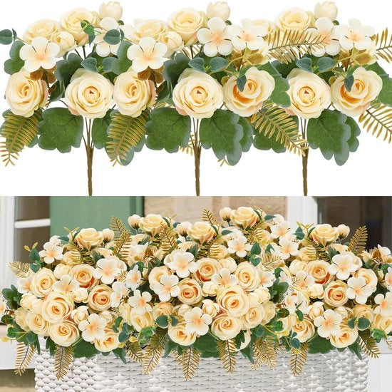 Nepp fiori - Rose artificiali - Per matrimoni - Fiori di plastica bianchi - Fiori singoli - Per interni e esterni - 4 rami