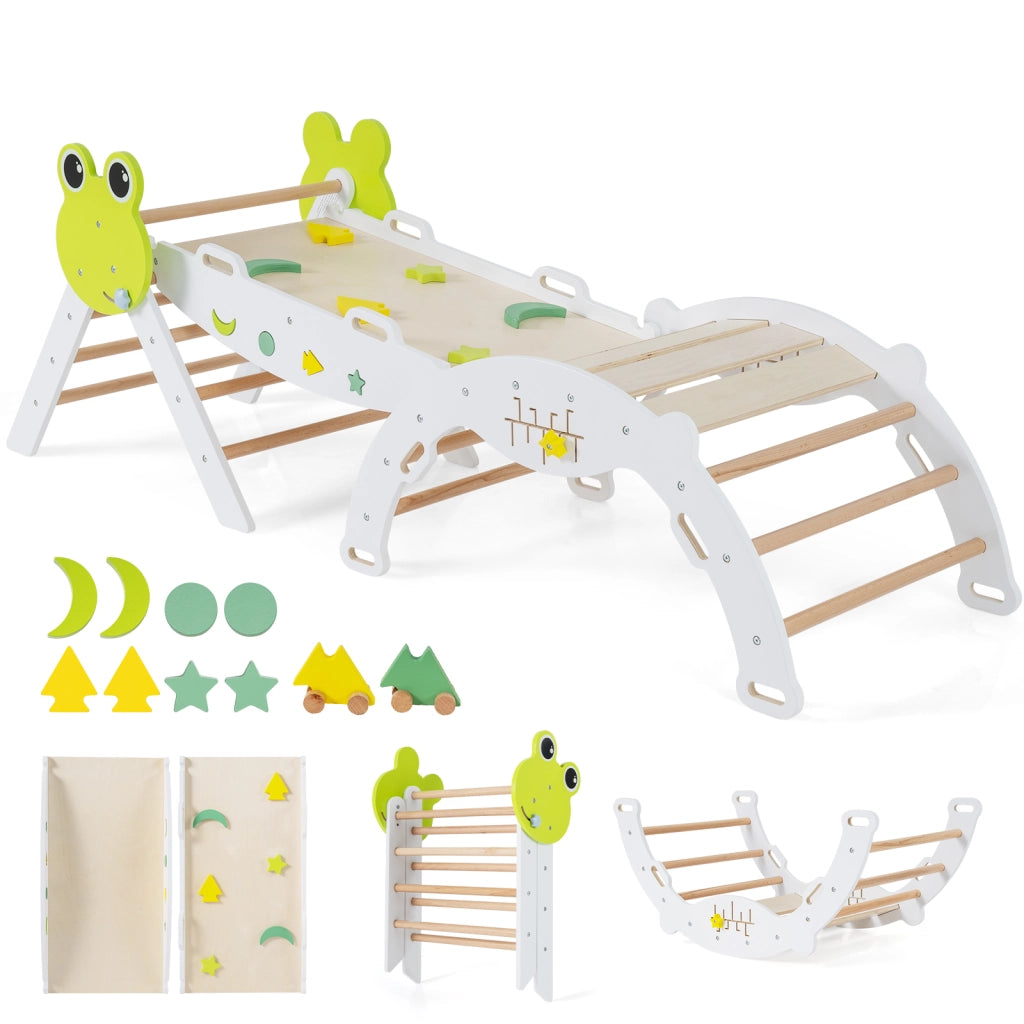 Giochi da arrampicata per bambini con rampa-Set montessori in legno a tema rana con gioco del labirinto Bianco