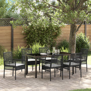 Set da Pranzo da Giardino da 7 Pezzi con Cuscini in Polyrattan Nero