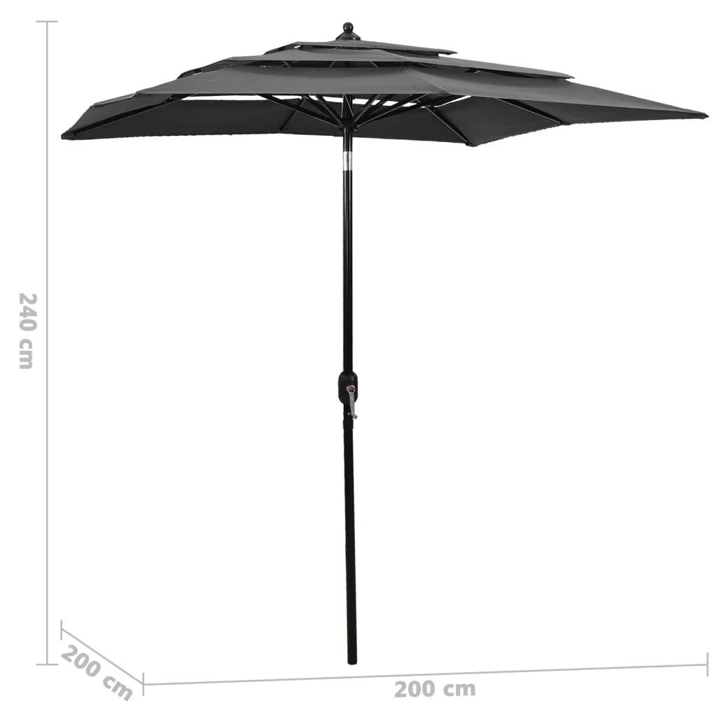 Ombrellone a 3 Livelli con Palo in Alluminio-Ombrello da giardino Antracite 2x2 m