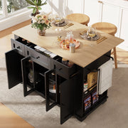Isola Cucina con Ripiani e Vetro Temperato ¨C Xylo ¨C Nero, Effetto Legno