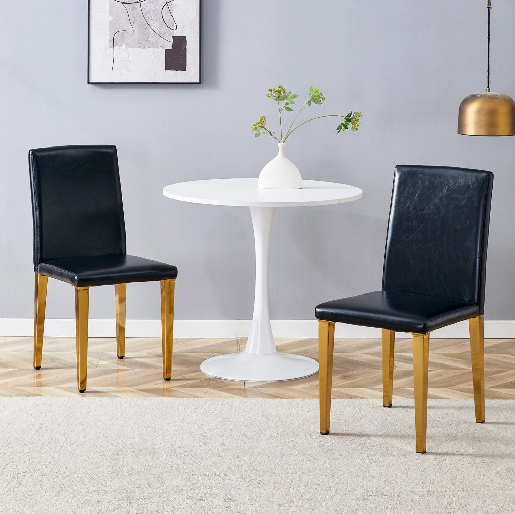 Set di 2 sedie da pranzo moderne in PU nero con gambe in metallo oro; 90 cm