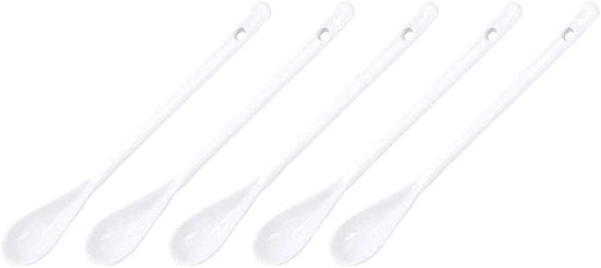 Set di cucchiai in ceramica - 5 pezzi - Manico lungo - Cucchiaio - Bianco - Facile e stile - Cucchiai