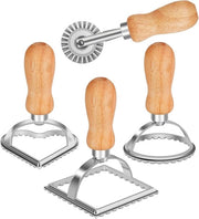Set di Forme per Biscotti - Manico in Legno con Lame - Set da 4 - Per Ravioli Pasta Tortelli Lasagna e Pierogi