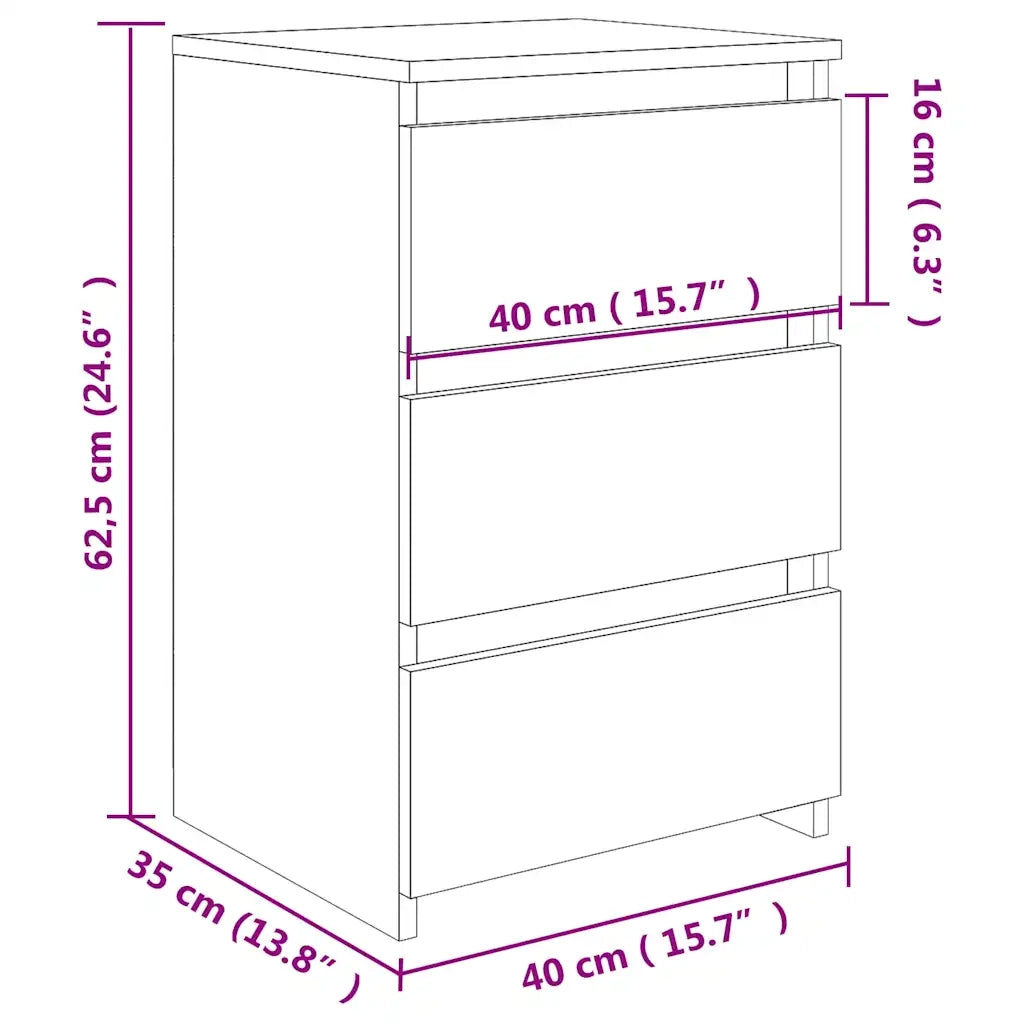 Comodino Grigio Cemento 40x35x62,5 cm in Legno Multistrato 806219