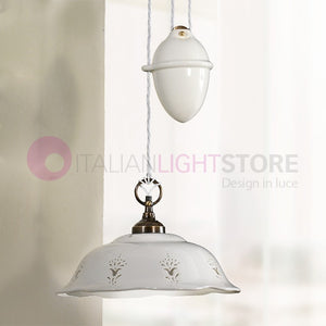 RIPARBELLA Lampadario Saliscendi in Ceramica e Ottone Rustico Country