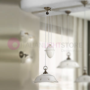 RIPARBELLA Lampadario Saliscendi in Ceramica e Ottone Rustico Country