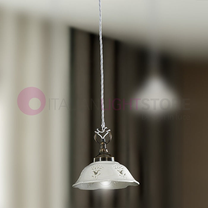RIPARBELLA Piccola Sospensione D. 20 in Ceramica e Ottone Rustico Country