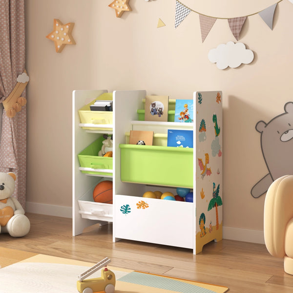 Scaffale 'Vimianzo' per Cameretta con Cassetti Pieghevoli e Contenitori Libri - Decorazione Dinosauro [en.casa]