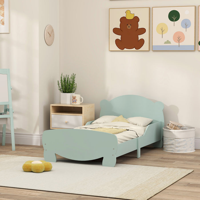 Struttura Letto Singolo per Bambini Orso 143,5x80x55 cm con Sponde Laterali in Legno Verde