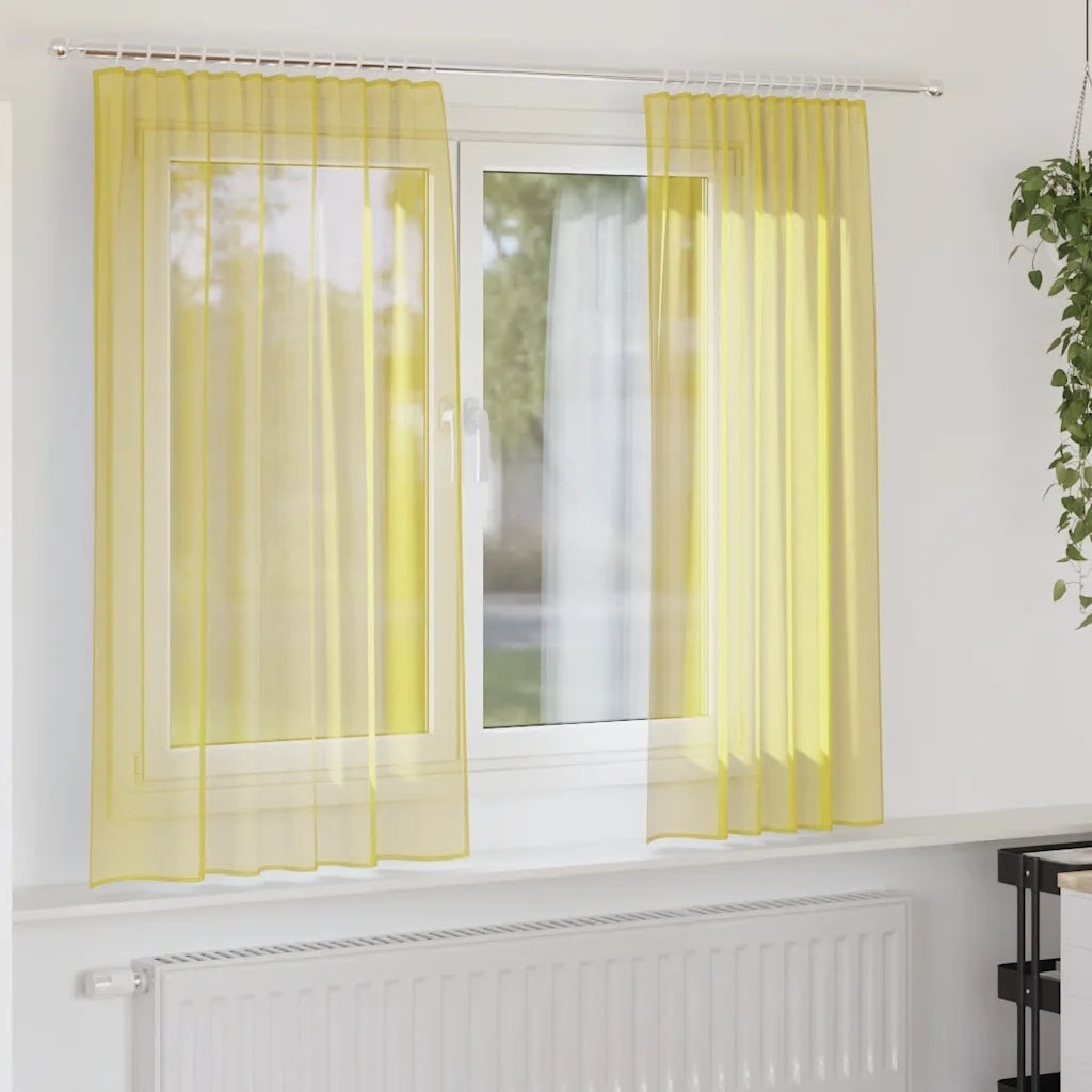 Tende in Voile con Tasche per Aste 2 pz Giallo 4102226