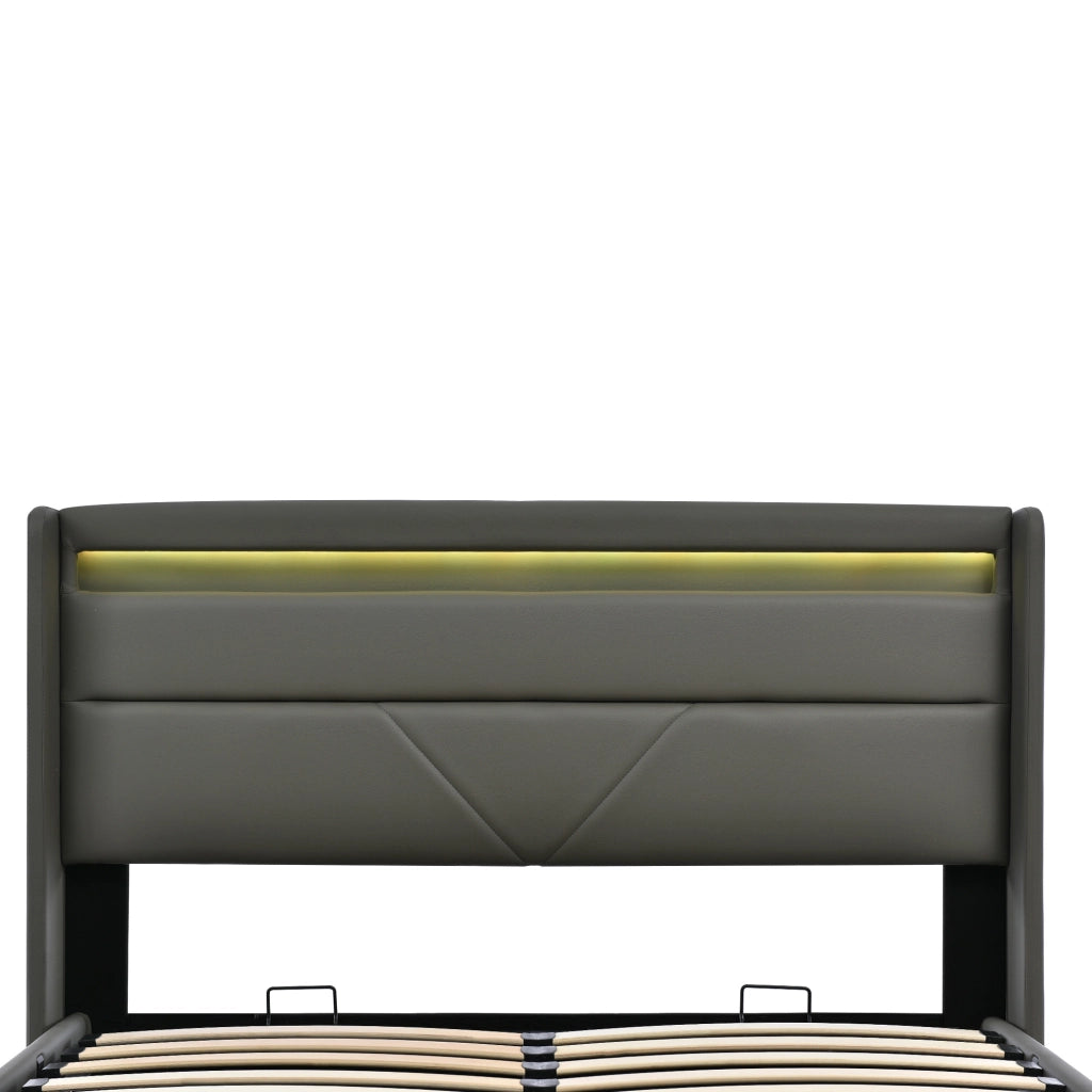 Letto matrimoniale imbottito 160x200 cm con LED e contenitore idraulico, grigio