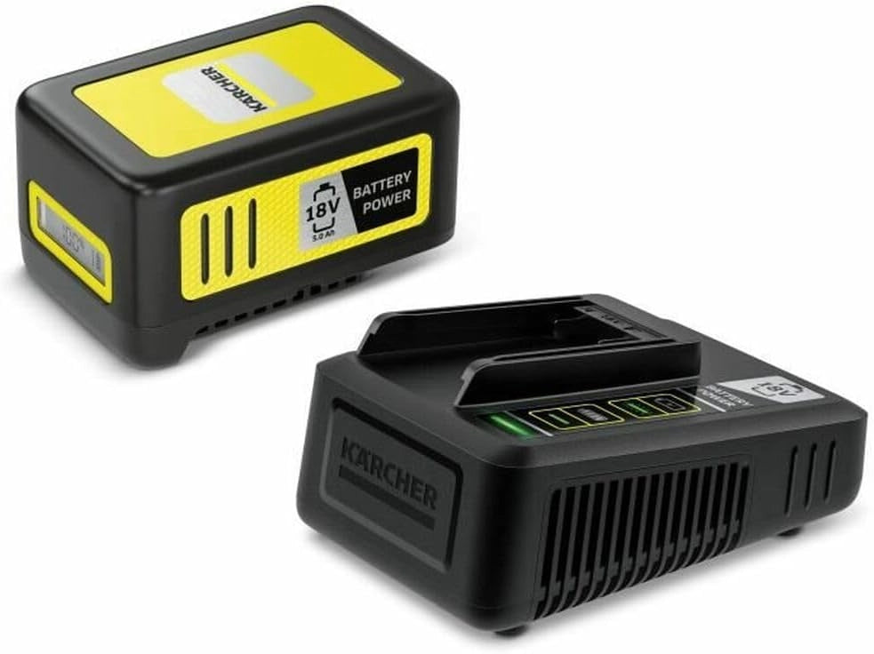 Kärcher Starter kit 18/50 18 V, batteria agli ioni di litio da 18 V/5 Ah con caricabatterie, tempo di ricarica: 100% in meno di 2.5 ore, per tutti i dispositivi della piattaforma 18 V Battery Power