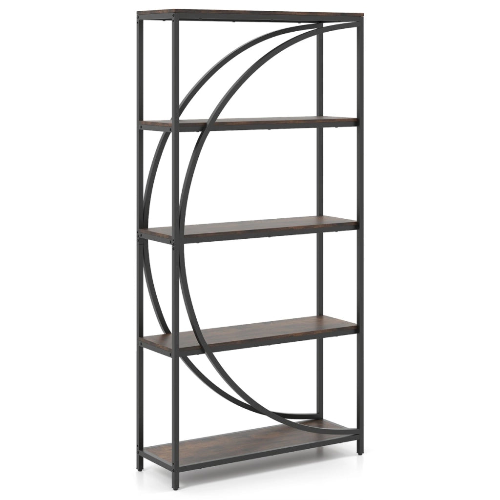 Libreria indipendente con design a forma di arco struttura in metallo-Libreria moderno a 5 ripiani con ripiani aperti Nero