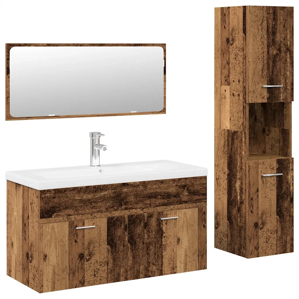 Set Mobili da Bagno 4 pz Legno Antico in Legno Multistrato