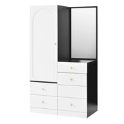 Toeletta con armadio; specchio intero; 1 anta e 4 cassetti - per camera da letto - in MDF - nero e bianco - 90×50.5×160 cm
