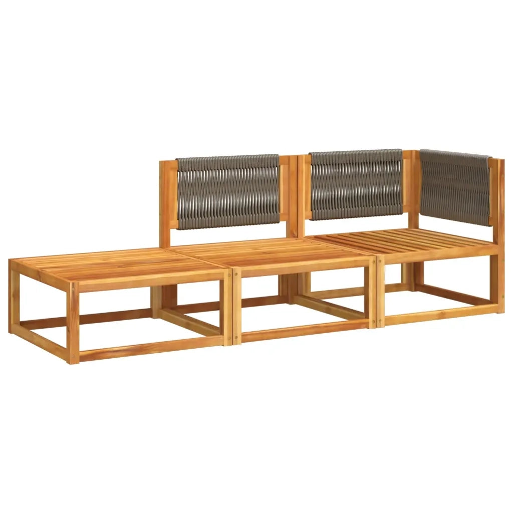 Set di divani da giardino 3 pz | Set Salotto da Giardino con cuscini in legno di acacia e corda
