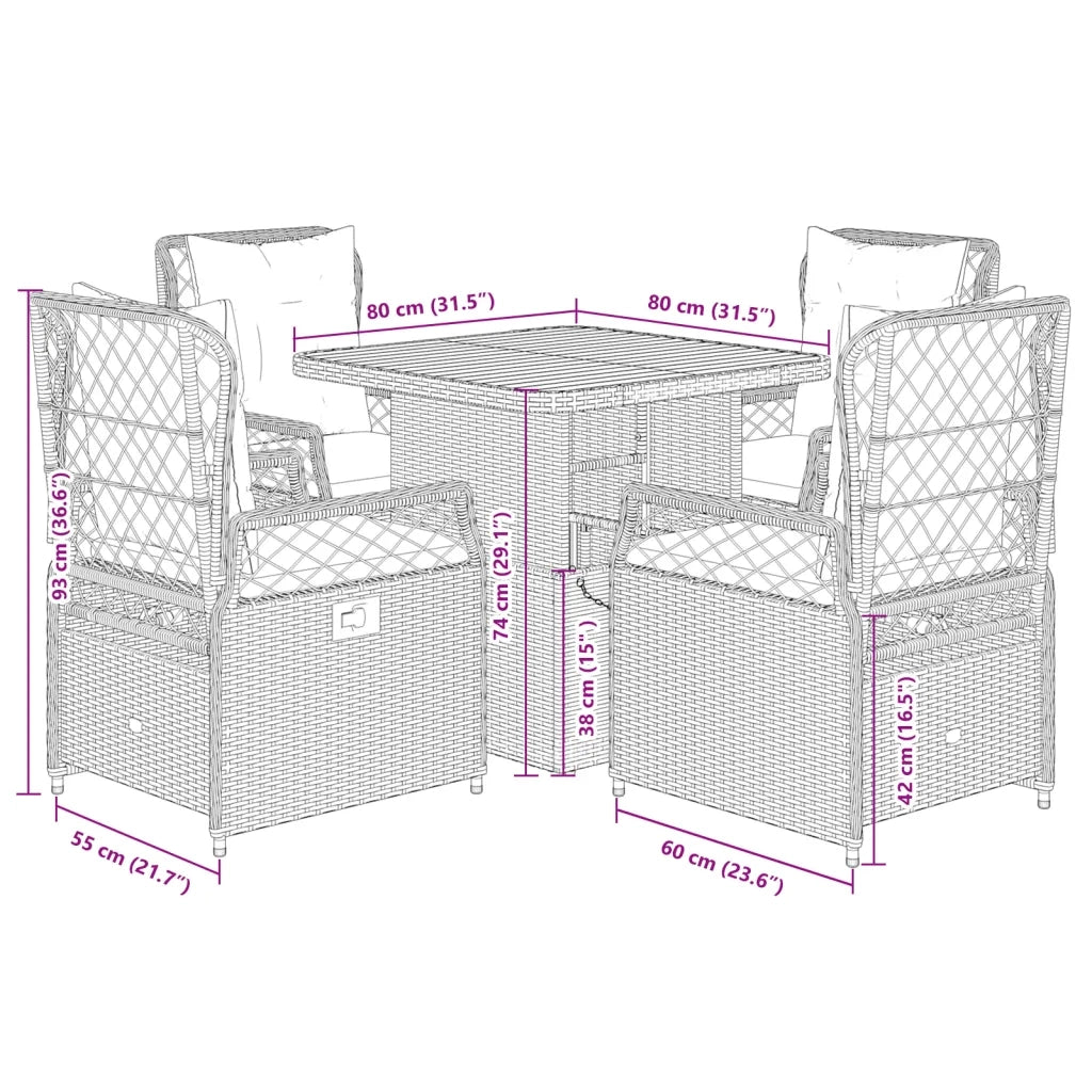 vidaXL Set da Pranzo da Giardino 5 pz con Cuscini Beige in Polyrattan