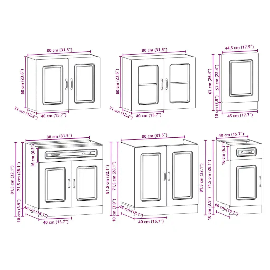 Set Mobili da Cucina 7 pz Kalmar Rovere Sonoma in Truciolato