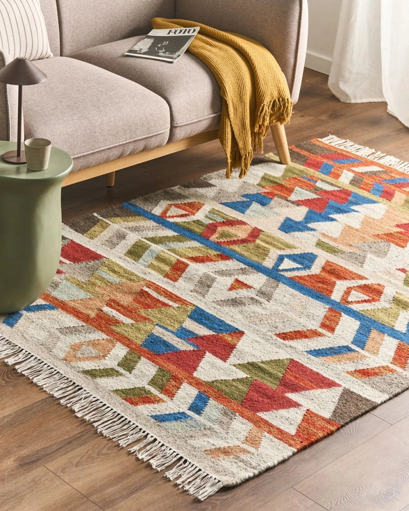 Tappeto kilim di lana multicolore fatto a mano 140 x 150 cm soggiorno camera da letto