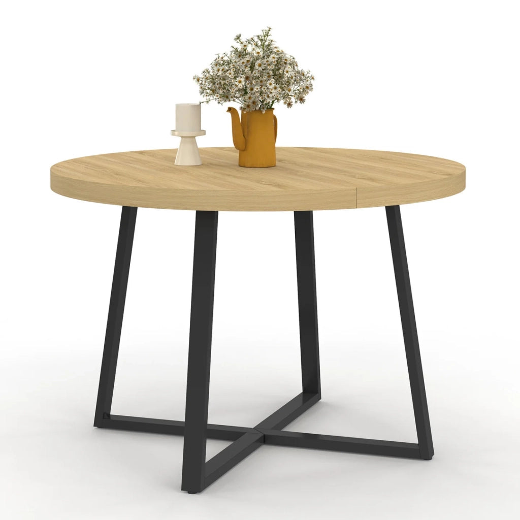 IDMarket - SELMA tavolo da pranzo rotondo allungabile 4-10 persone legno e nero 110-200 cm
