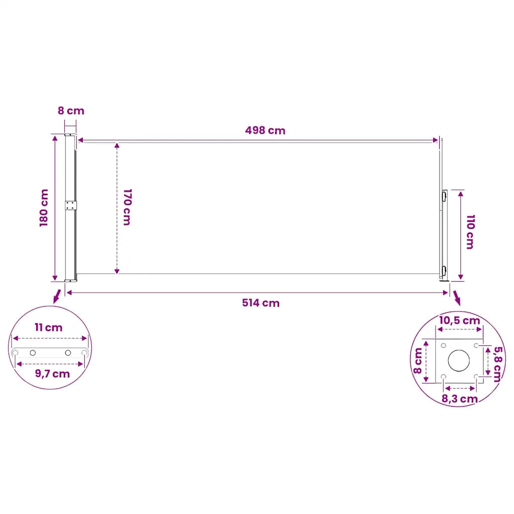 Tenda da Sole | Tenda laterale Retrattile per Patio 180x500 cm Nera