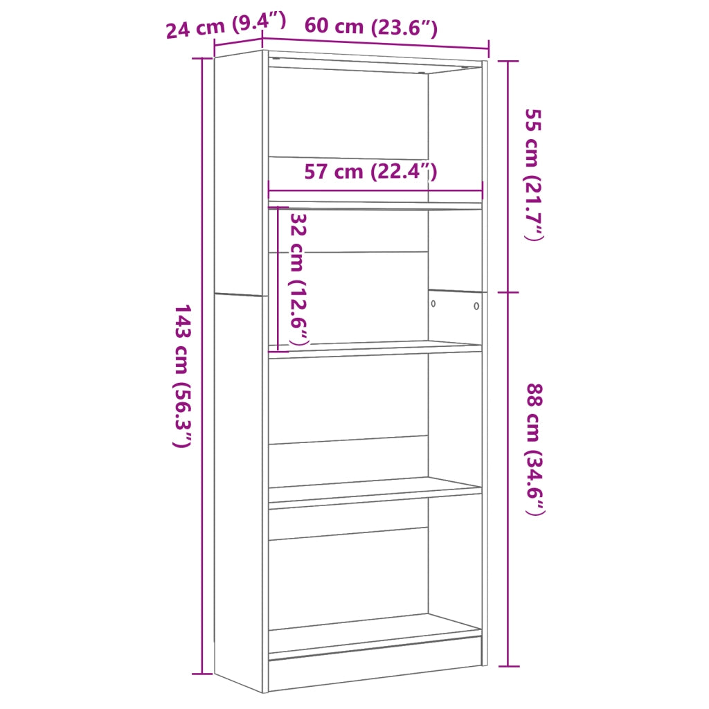 Libreria in Rovere Nero - 60 x 24 x 143 cm - Realizzata in Legno Ingegnerizzato