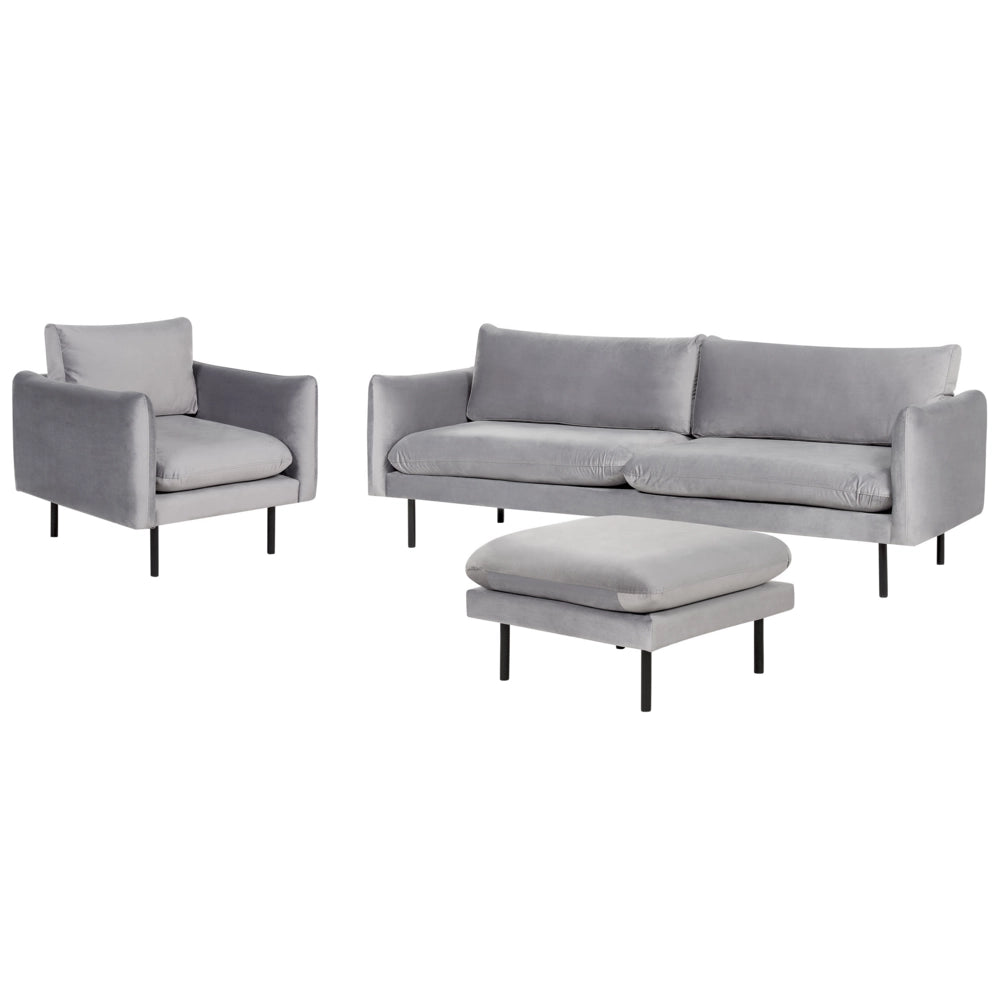 Set da soggiorno in velluto grigio 5 posti Gambe Nere Stile Retrò Moderno