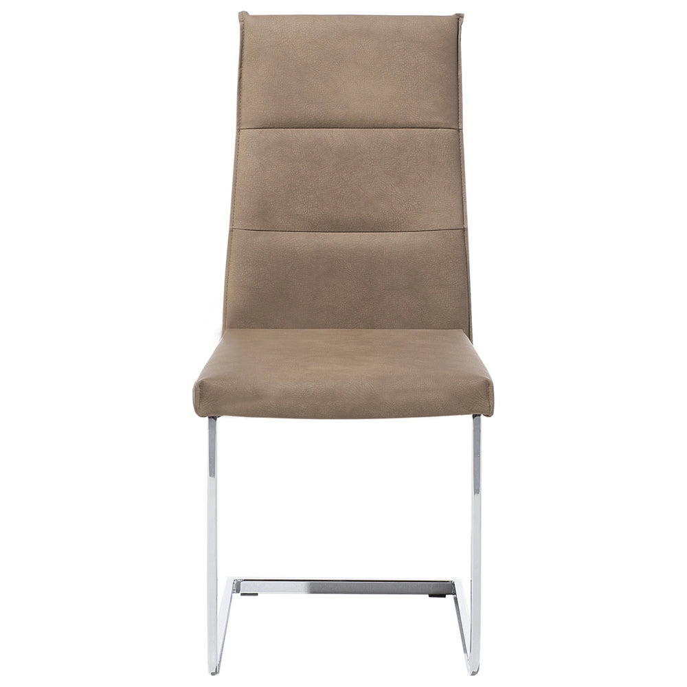 Set di 2 sedie da pranzo beige sabbia imbottite in ecopelle gambe a sbalzo argento senza braccioli design moderno