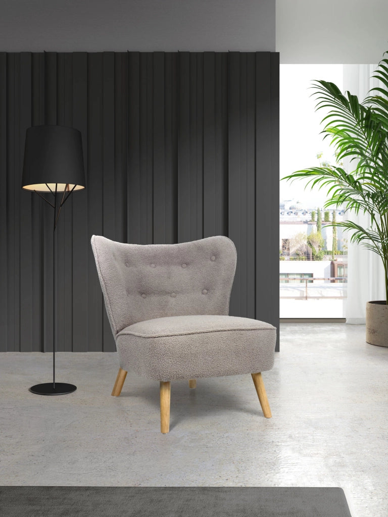 Poltrona Hispanohogar tessuto bouclé grigio con gambe Hispanohogar legno 78x72x80